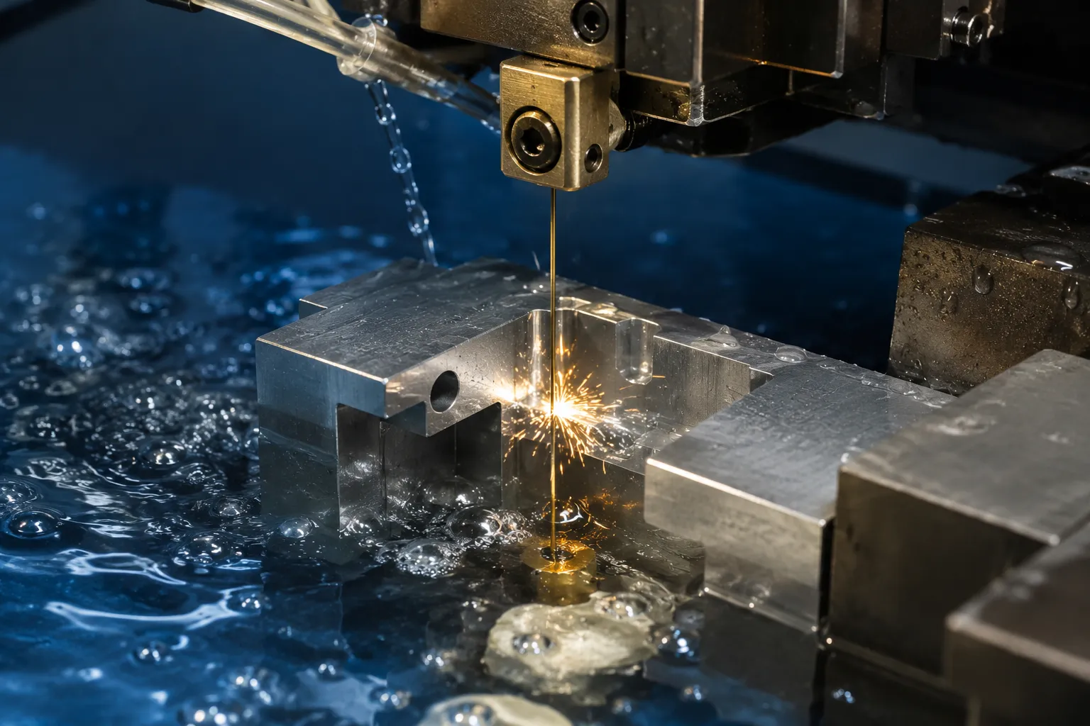 Máquina de eletroerosão a fio em funcionamento